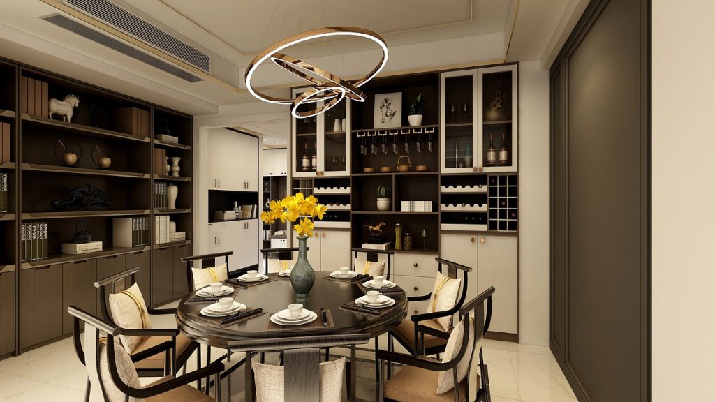 top-home-renovations-ontario - New Dining room set and custom bookshelves in dining room. Hardwood finish
